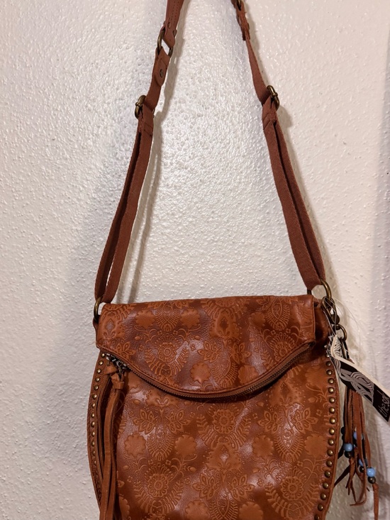The Sak Handbags - The Sak Brown Floral-Embossed Crossbody Bag with Tassel